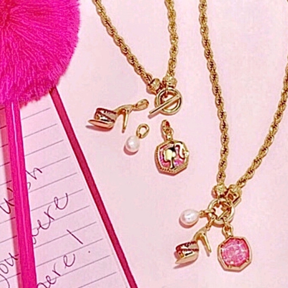 Barbie X Kendra Scott Collab - Gold and Pink Charm Necklace - Picture 5 of 5